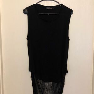 Unique Distressed Sleeveless Black Hi-Low Top